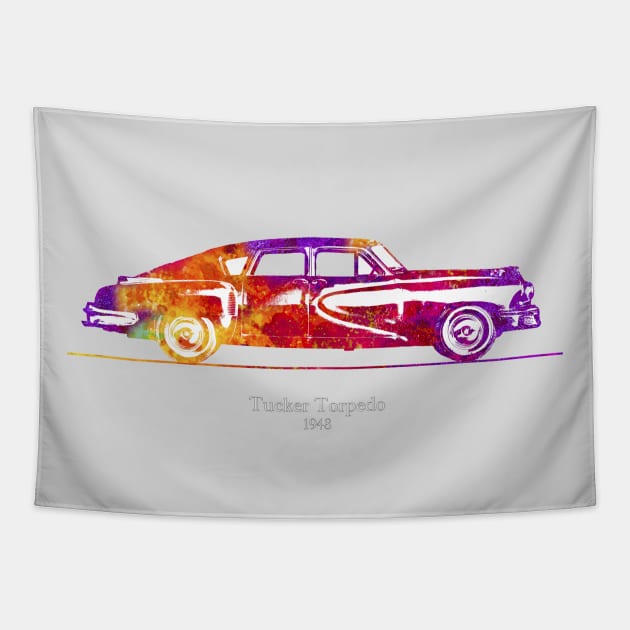 Tucker Torpedo 1948 - Colorful Watercolor Tapestry by SPJE Illustration Photography