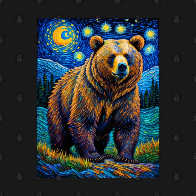 Grizzly on starry night by FUN GOGH