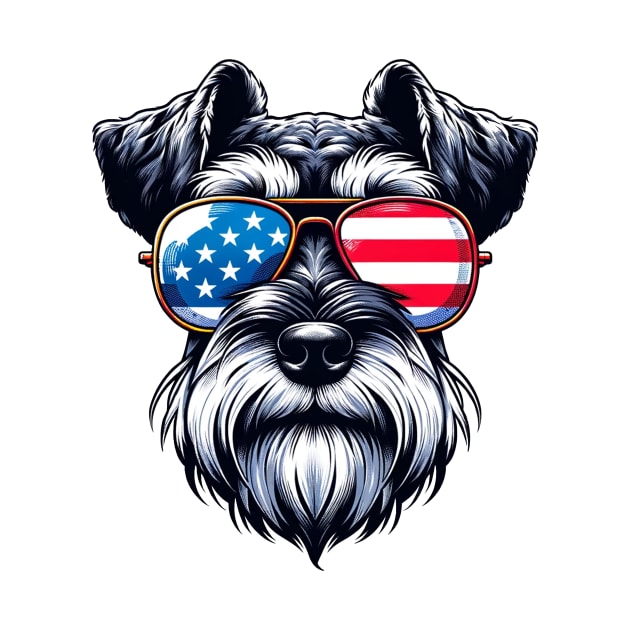 Miniature Schnauzer Patriotic Sunglasses American Flag 4th of July by karishmamakeia