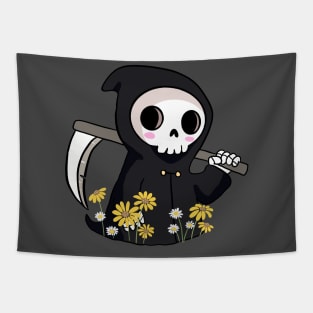 Cute grim reaper with daisy flowers Tapestry