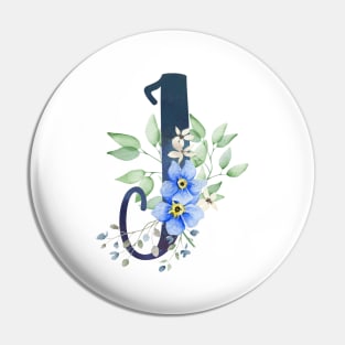 Floral Monogram I Wild Blue Flowers Pin