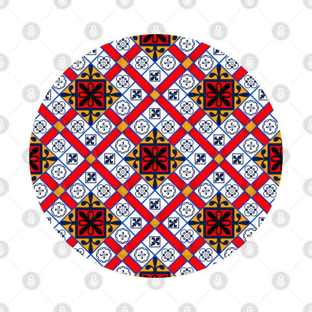 Bright Red, Indigo and Orange Moroccan Pattern (Decorative Border) by The Ministry of Fashion Prints