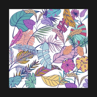 Colorful Leaves and Flowers Print T-Shirt