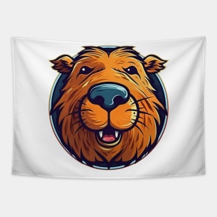 Orange cheerful capybara Tapestry