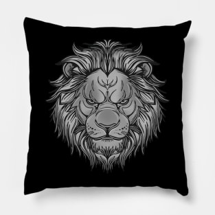 Black and white lion with mane Pillow