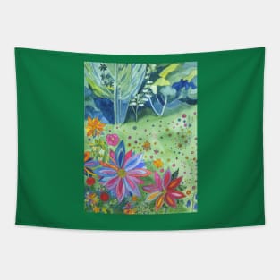 Woodland meadow painting with multicoloured flowers Tapestry