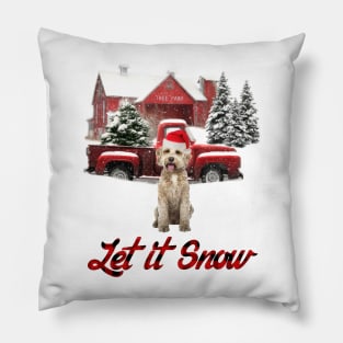 Goldendoodle Let It Snow Tree Farm Red Truck Christmas Pillow