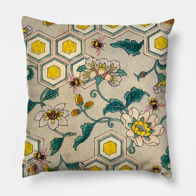 HONEY BEES ,BEEHIVES ,SPRING FLOWERS YELLOW ORANGE GREEN Beekeeping Collection Pillow by BulganLumini