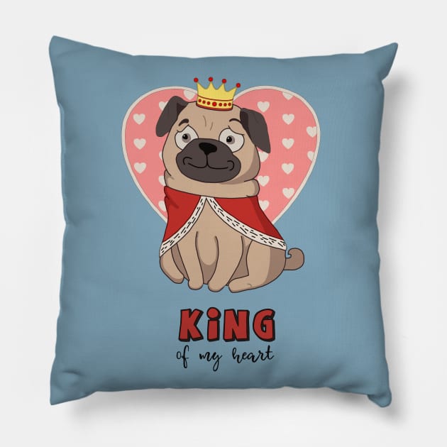 Pug king of my heart Pillow by stripedbeetlee