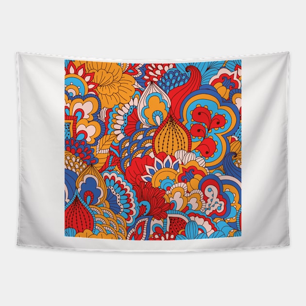 Abstract Floral Neck Gator Red Aqua Blue Orange Floral Abstract Tapestry by DANPUBLIC