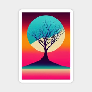 Vibrant Colored Whimsical Minimalist Lonely Tree - Abstract Minimalist Bright Colorful Nature Poster Art of a Leafless Branches Magnet