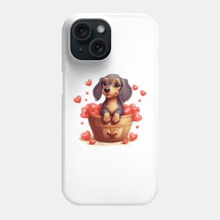 Cartoon Dachshund Dog in Hearts Basket Phone Case