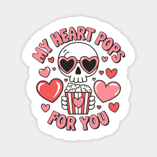 My Heart Pops for You Cute Skull Love Popcorn Magnet