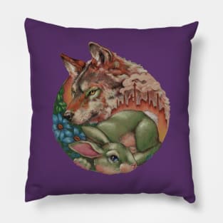 Wolf and Bunny Yin Yang Pillow