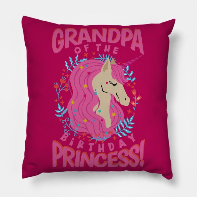 Grandpa of the Birthday Princess Unicorn Pillow by aneisha