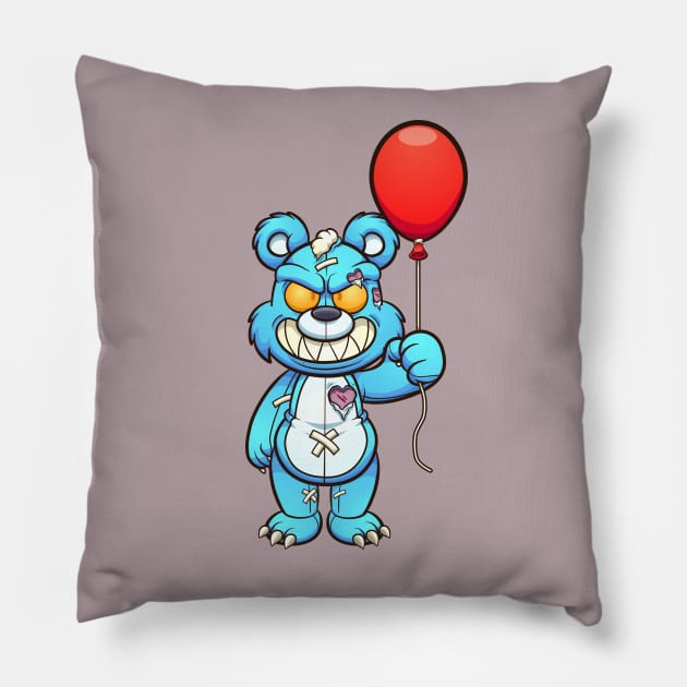 Evil Teddy bear with balloon Pillow by memoangeles