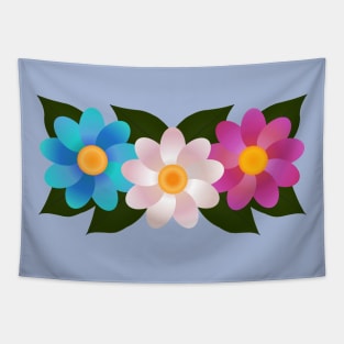 Three Flowers: Blue, White, Pink Tapestry