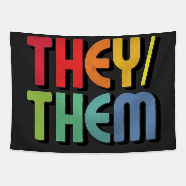 They/Them Pronouns --- Retro Style Design Tapestry by DankFutura