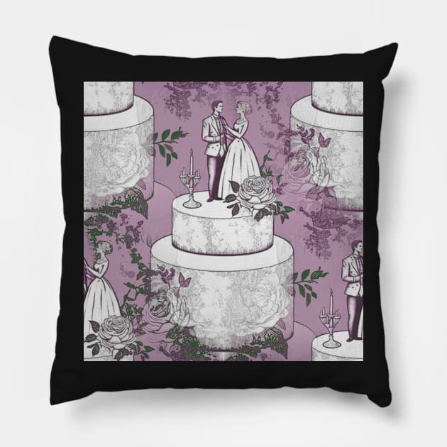 Wedding Cake Toile: Purple Pillow by boingojennie