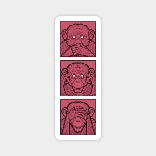 Three wise monkeys, see noe evil, hear no evil, speak no evil, in pink Magnet