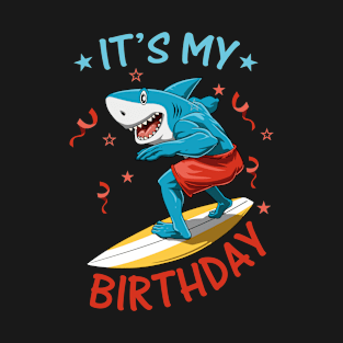 Funny Shark Birthday Summer Surfer Bday Surfboard T-Shirt