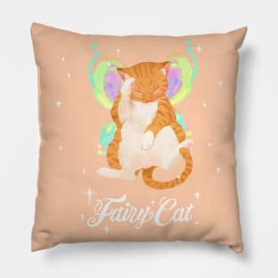 Red Tabby Fairy Cat (with white text) Pillow