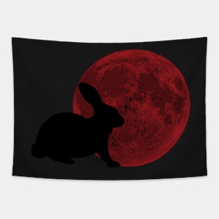 Minimalistic Red Moon Bunny  Rabbit - Bunny Moon Tapestry