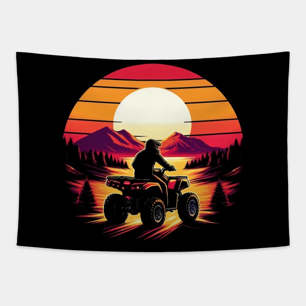 Vintage Atv Quad Riding Sunset Tapestry by SimpliPrinter