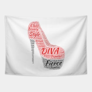 Red High Heel Diva Word Cloud Art Tapestry