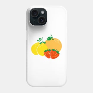 Fruit Fusion: Citrus and Berries Digital Illustration - Lemon, Strawberry and Orange Phone Case