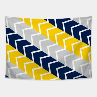 Blue Yellow And Grey Stripe And Zig Zag Abstract Pattern Design Tapestry