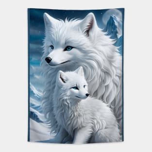 Beautiful arctic fox with her baby Tapestry