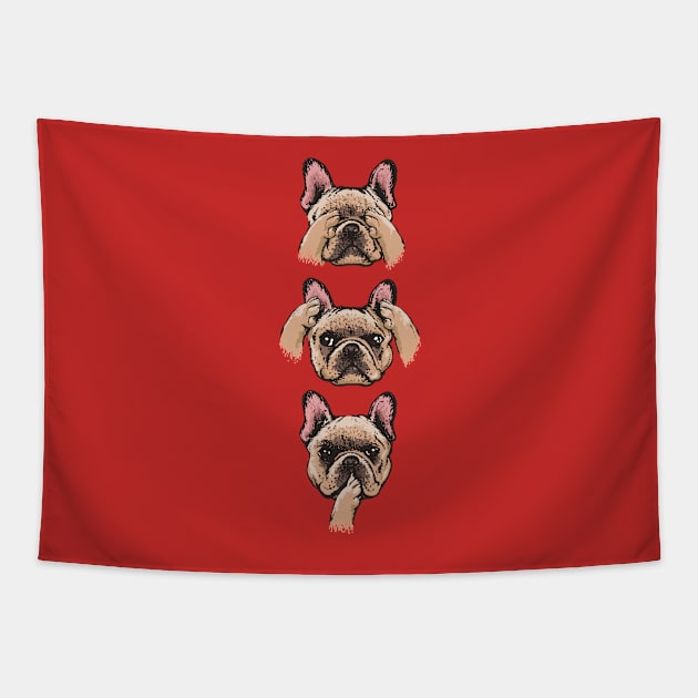 No Evil  Frenchie Tapestry by huebucket