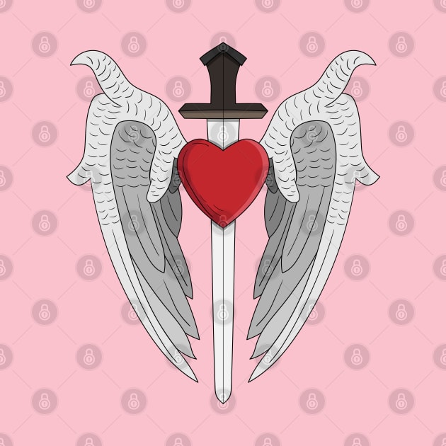 angel wings heart and sword by maricetak