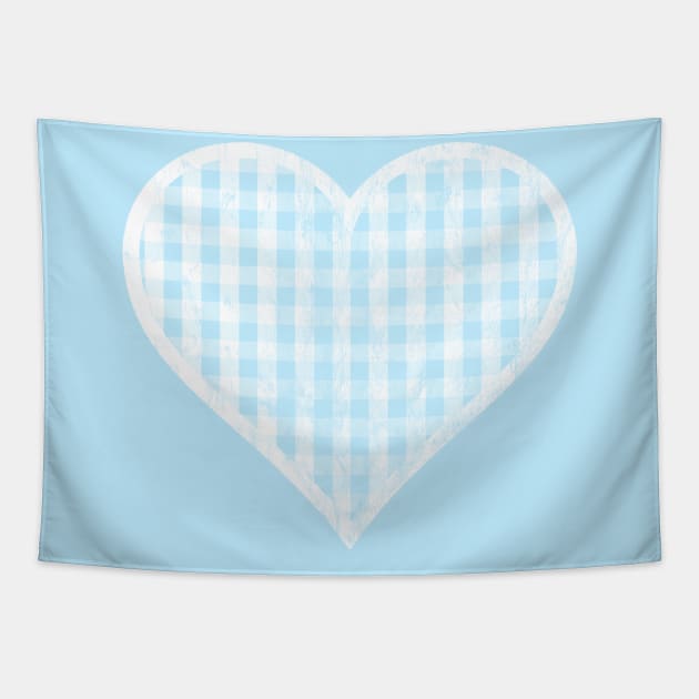 Distressed Soft Blue Gingham Heart Tapestry by bumblefuzzies