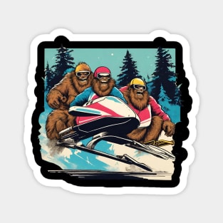 Funny Bigfoot Team Bobsleigh in Winter Time Vintage Bigfoot Dad Magnet