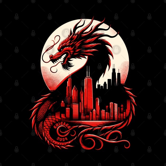 Fiery Chicago Dragon - Lunar New Year 2024 by 2HivelysArt