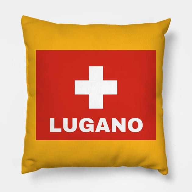 Lugano City in Swiss Flag Pillow by aybe7elf