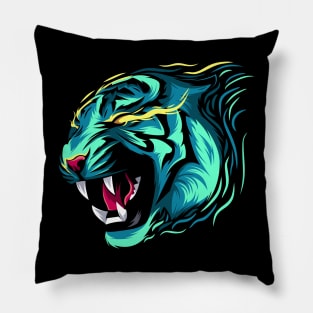 Fire tiger blue Pillow