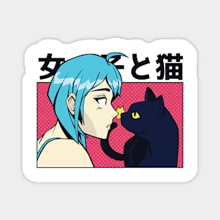 Anime Girl Cat Magnet