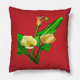 Three Calla Lilies Black Outline Art Pillow