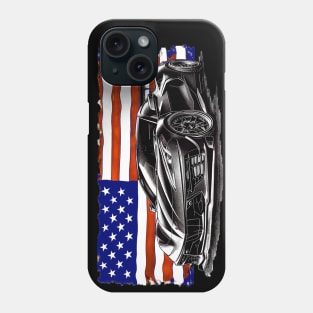 Black C8 Corvette Fourth of July American Flag Supercar Racecar Muscle Car Sportscar July 4th Carbon Flash Corvette C8 Phone Case