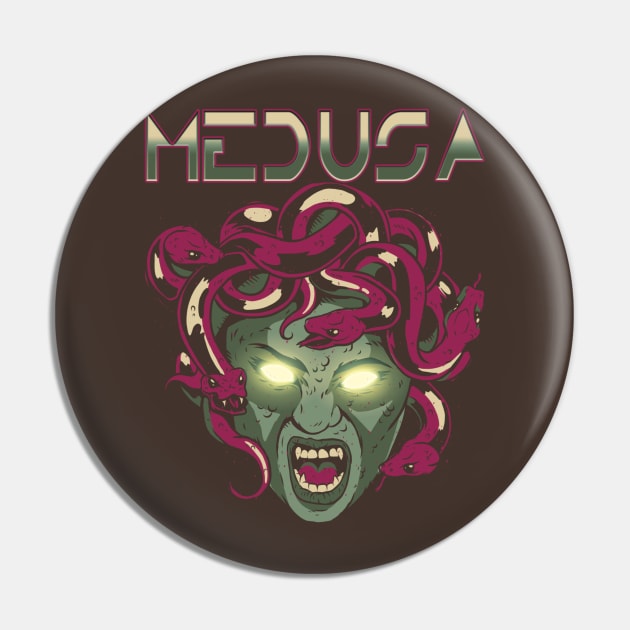 Medusa Gorgon Ancient Greek Gods and Monsters Mythology Retrowave Pin by Sassee Designs