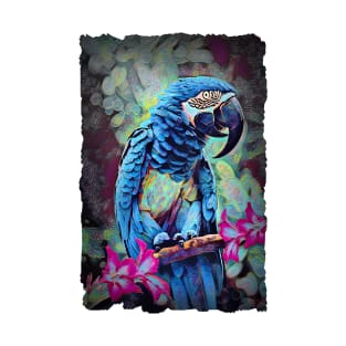 Blue Macaw Parrot Abstract Design T-Shirt