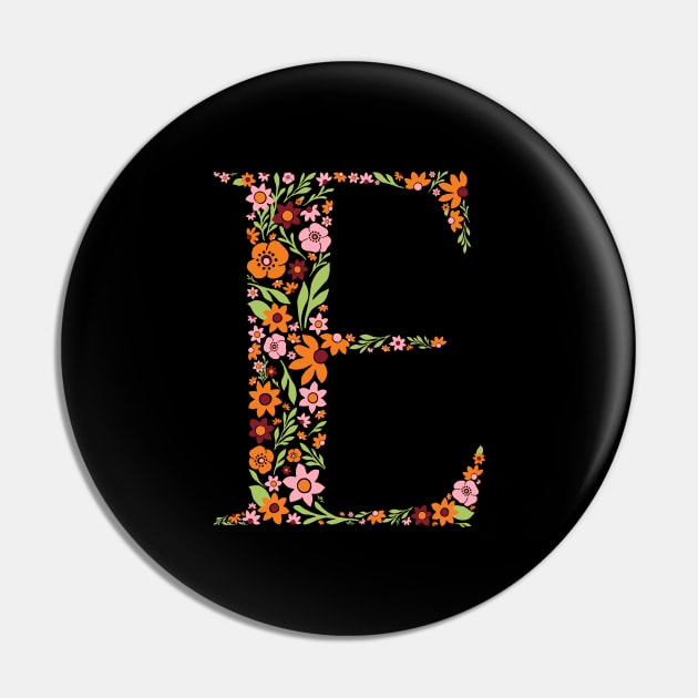 Retro Floral Letter E Pin by zeljkica