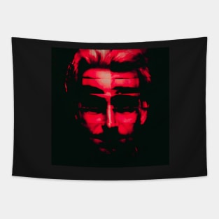 THE DEVIL IS HERE Creepy Horror Glitch Art Halloween Portrait Tapestry