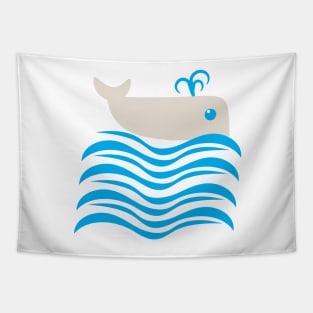 Whale Swimming Ocean Waves Cartoon Tapestry