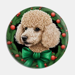 Poodle Dog in a Festive Wreath Frame Pin