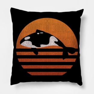 Vintage Killer Whale T-shirt - Distressed Retro Sunset Gift Pillow