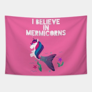 I believe in Mermicorns (pink) Tapestry